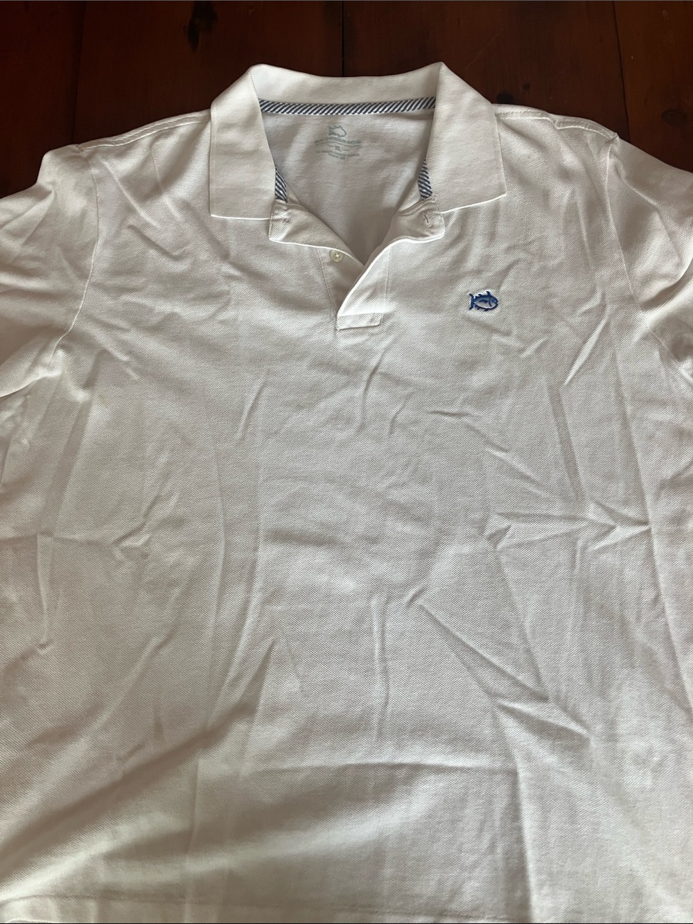 Southern Tide White Polo with Blue Fish Emblem